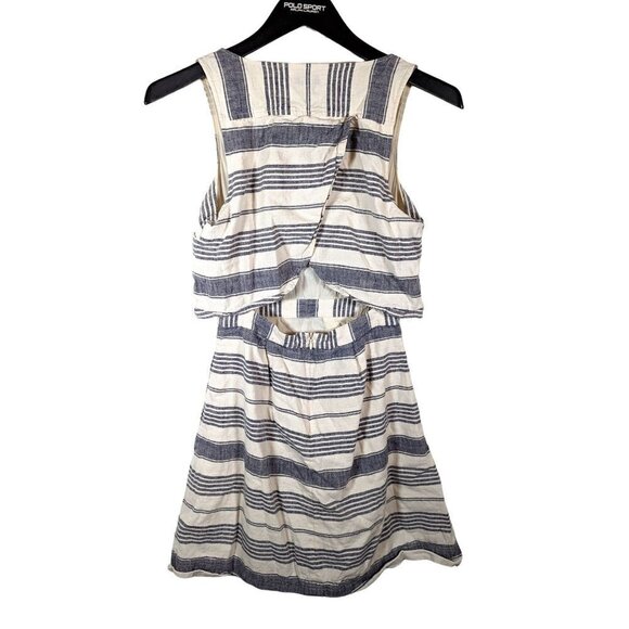 Madewell Size 0 Nautical Preppy Striped LINEN Blend Overlay Dress Open Back - Picture 2 of 6